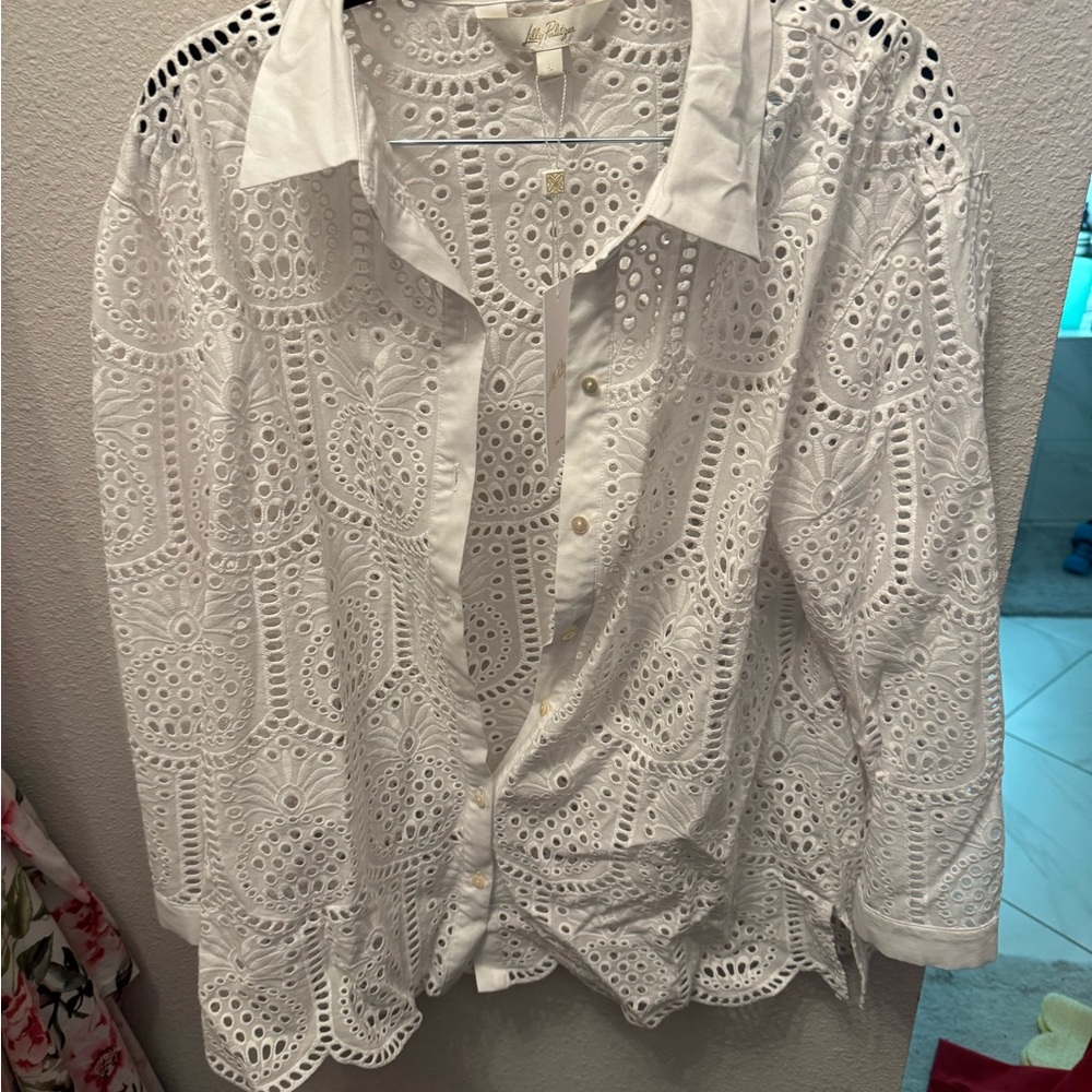 Lilly Pulitzer White Eyelet Button-Down Shirt